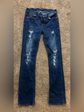 Express Barely Boot Mid Rise Jeans - Dark Blue